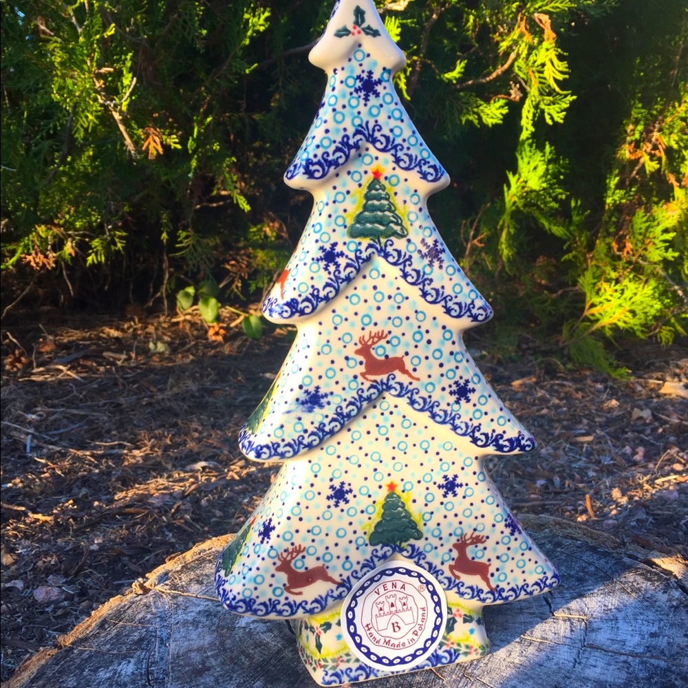 Signed Polish pottery ceramic Christmas tree NWT
